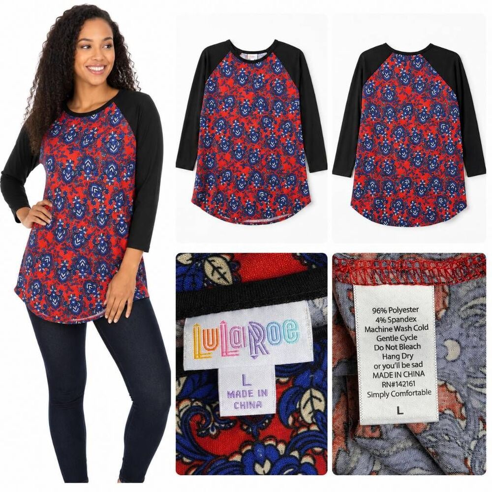 LuLaRoe Red Blue Paisley Raglan Dress Women’s L